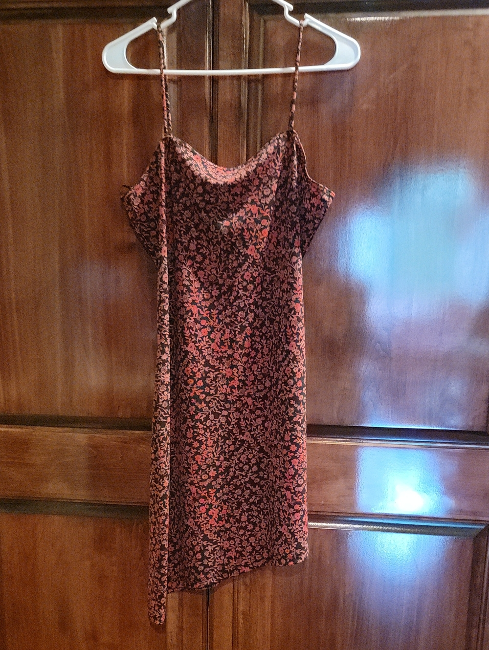 Asymmetrical Micro Floral Slip Dress in Black and Red 90s